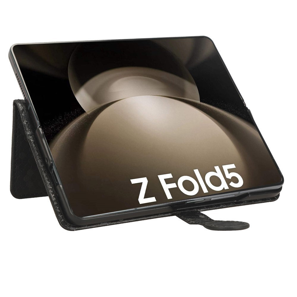 Til Samsung Galaxy Z Fold5 5G PU-læderpung med prikket prægning og stativfunktion samt penneholder