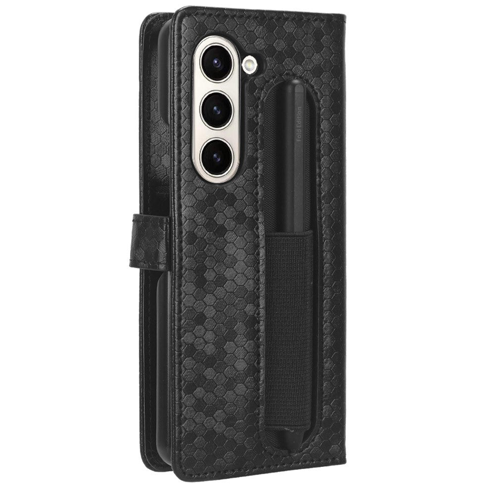 Til Samsung Galaxy Z Fold5 5G PU-læderpung med prikket prægning og stativfunktion samt penneholder