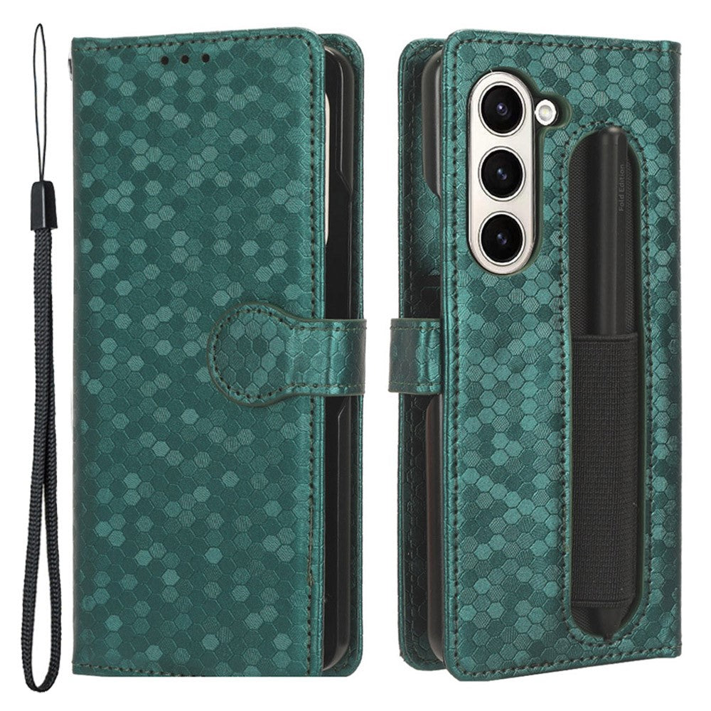 Til Samsung Galaxy Z Fold5 5G PU-læderpung med prikket prægning og stativfunktion samt penneholder