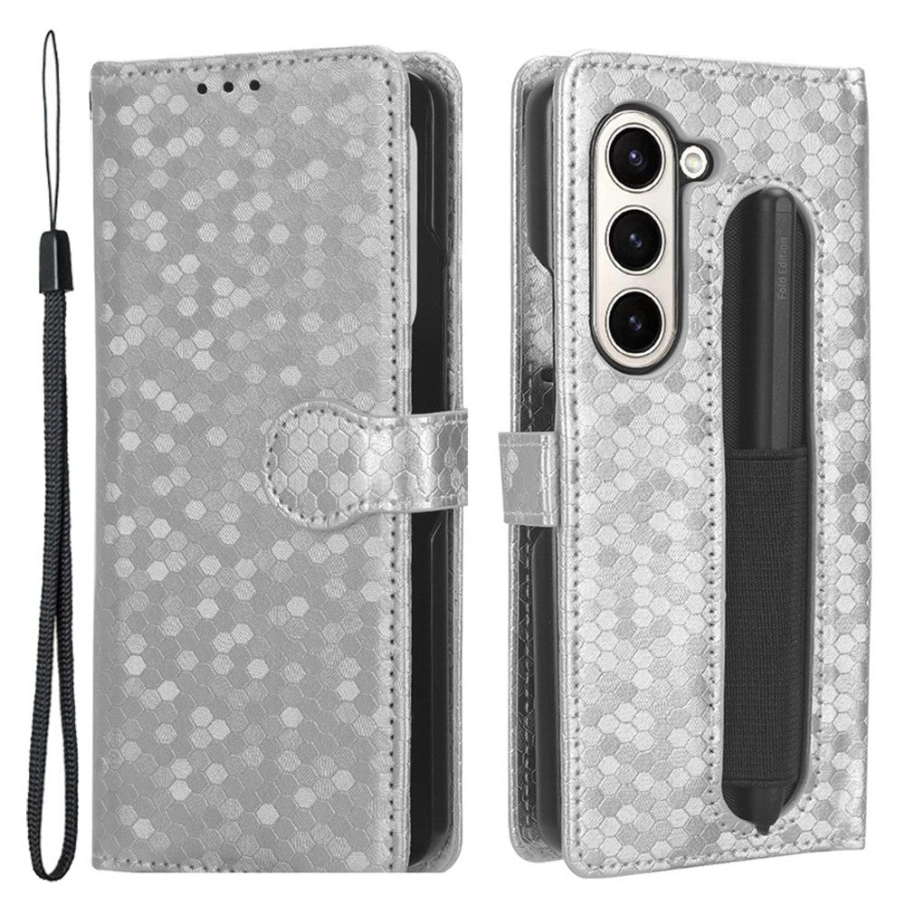 Til Samsung Galaxy Z Fold5 5G PU-læderpung med prikket prægning og stativfunktion samt penneholder
