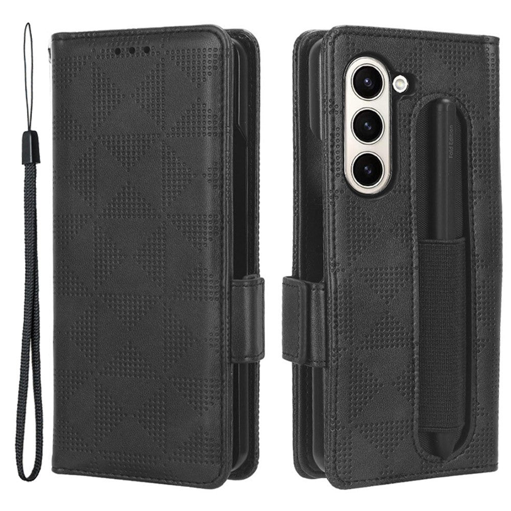 For Samsung Galaxy Z Fold5 5G Stand Phone Cover PU Leather Imprinted Triangle Wallet Case with Pen Holder