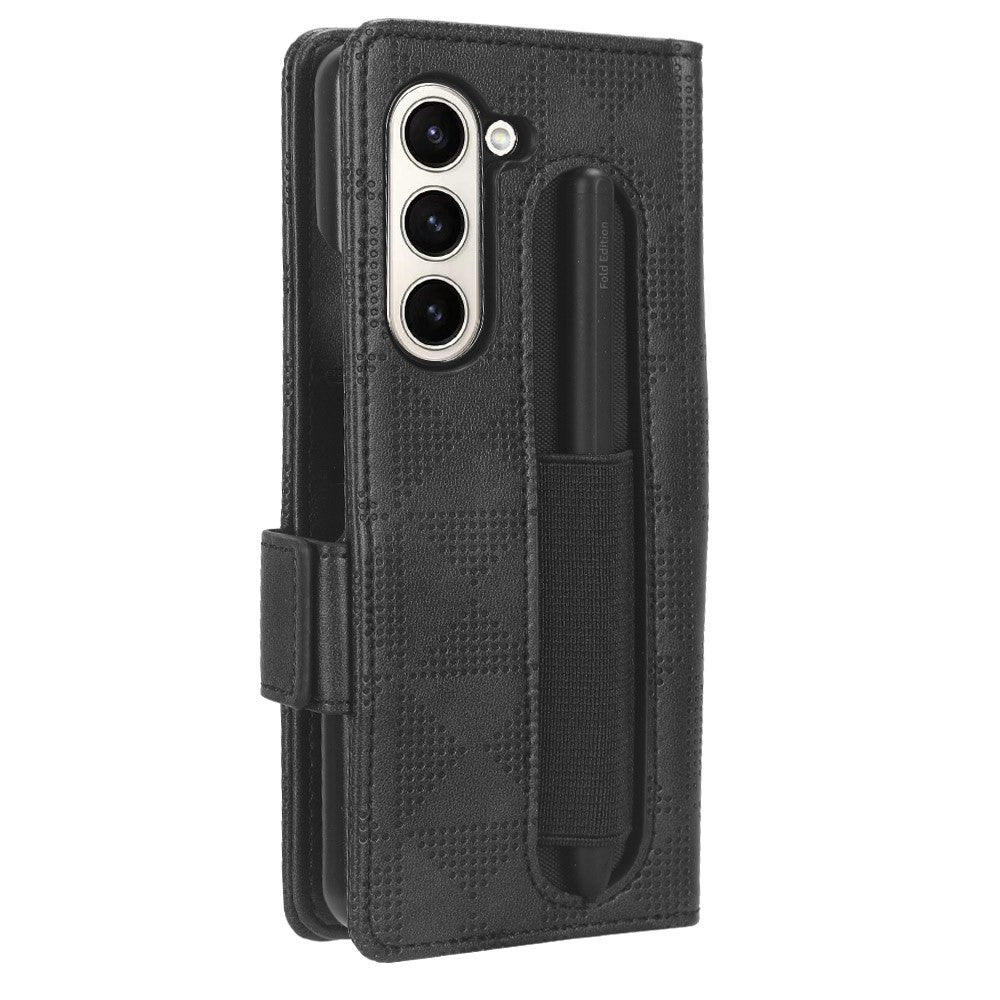 For Samsung Galaxy Z Fold5 5G Stand Phone Cover PU Leather Imprinted Triangle Wallet Case with Pen Holder