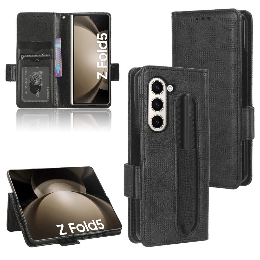 For Samsung Galaxy Z Fold5 5G Stand Phone Cover PU Leather Imprinted Triangle Wallet Case with Pen Holder