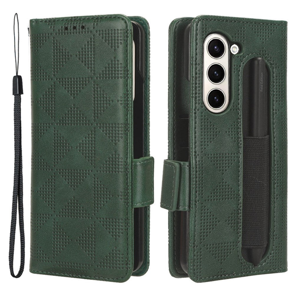 For Samsung Galaxy Z Fold5 5G Stand Phone Cover PU Leather Imprinted Triangle Wallet Case with Pen Holder