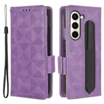 For Samsung Galaxy Z Fold5 5G Stand Phone Cover PU Leather Imprinted Triangle Wallet Case with Pen Holder