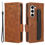 For Samsung Galaxy Z Fold5 5G Stand Phone Cover PU Leather Imprinted Triangle Wallet Case with Pen Holder