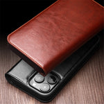 QIALINO For iPhone 15 Pro Shockproof Genuine Leather Flip Case Full Protection Wallet Cover Stand