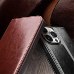 QIALINO For iPhone 15 Pro Shockproof Genuine Leather Flip Case Full Protection Wallet Cover Stand