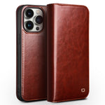 QIALINO For iPhone 15 Pro Shockproof Genuine Leather Flip Case Full Protection Wallet Cover Stand