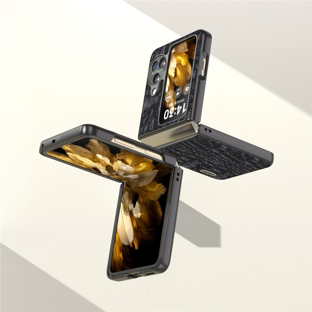 ABEEL For Oppo Find N3 Flip 5G Canopy Texture Folding Phone Case Genuine Cow Leather Coated PC Back Cover