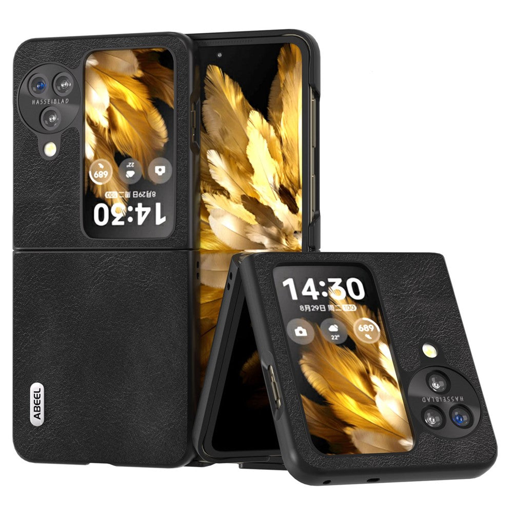 ABEEL Folding Phone Case for Oppo Find N3 Flip 5G , Cowhide Texture PU Leather Coated PC Phone Cover