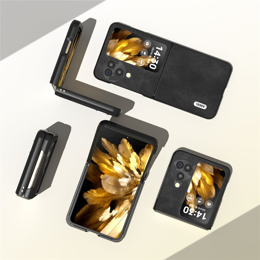 ABEEL Folding Phone Case for Oppo Find N3 Flip 5G , Cowhide Texture PU Leather Coated PC Phone Cover