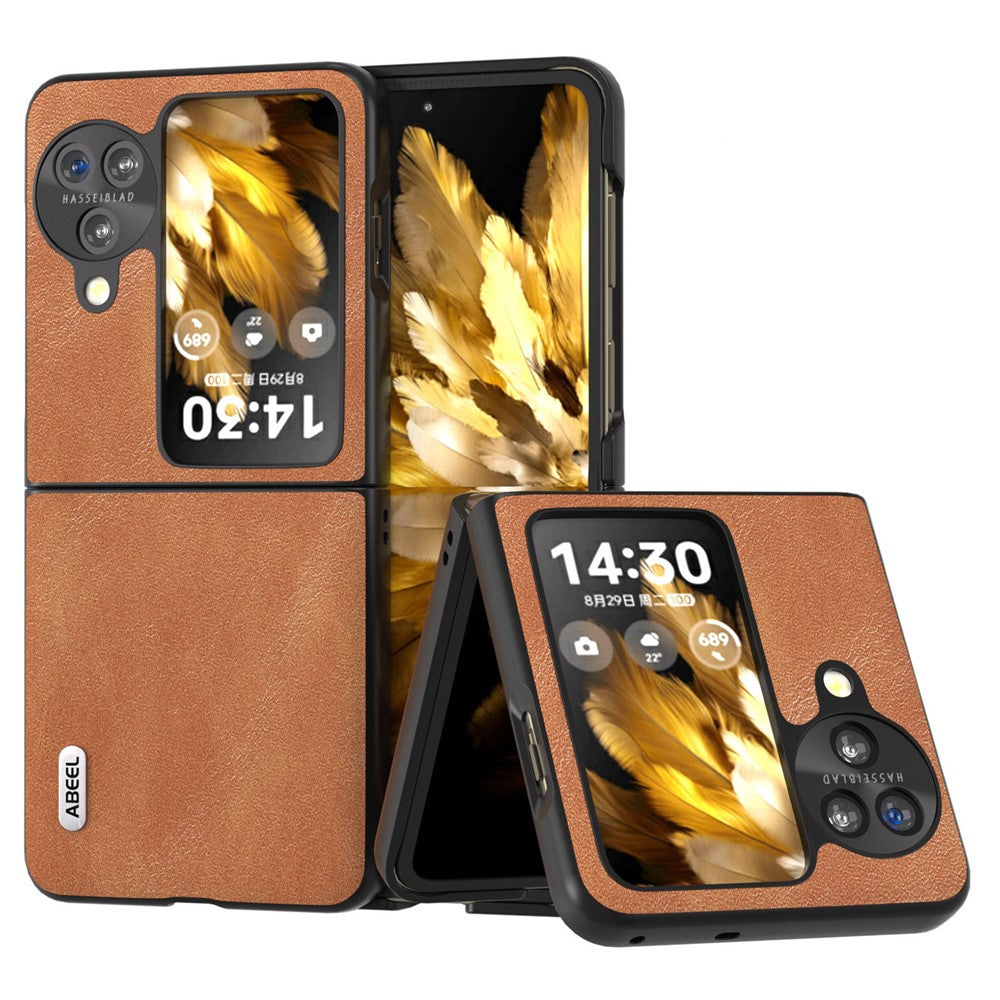 ABEEL Folding Phone Case for Oppo Find N3 Flip 5G , Cowhide Texture PU Leather Coated PC Phone Cover