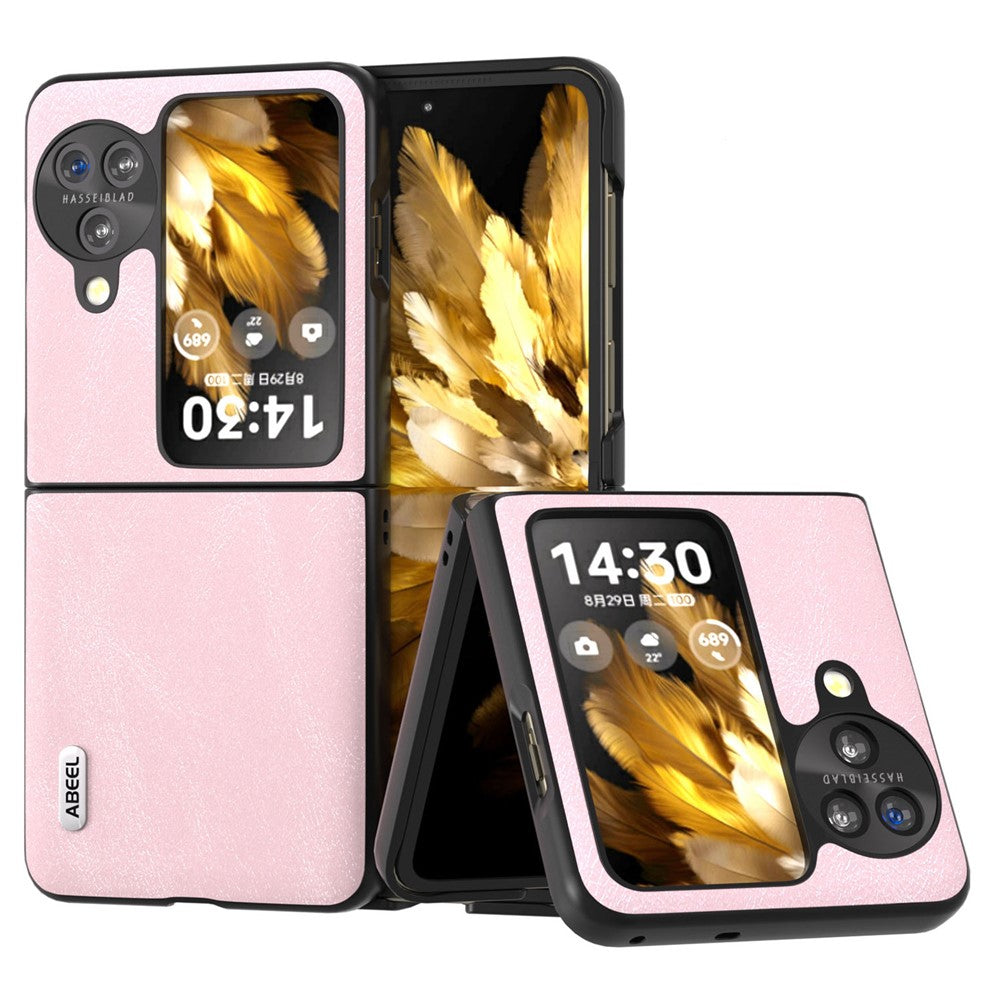 ABEEL Folding Phone Case for Oppo Find N3 Flip 5G , Cowhide Texture PU Leather Coated PC Phone Cover