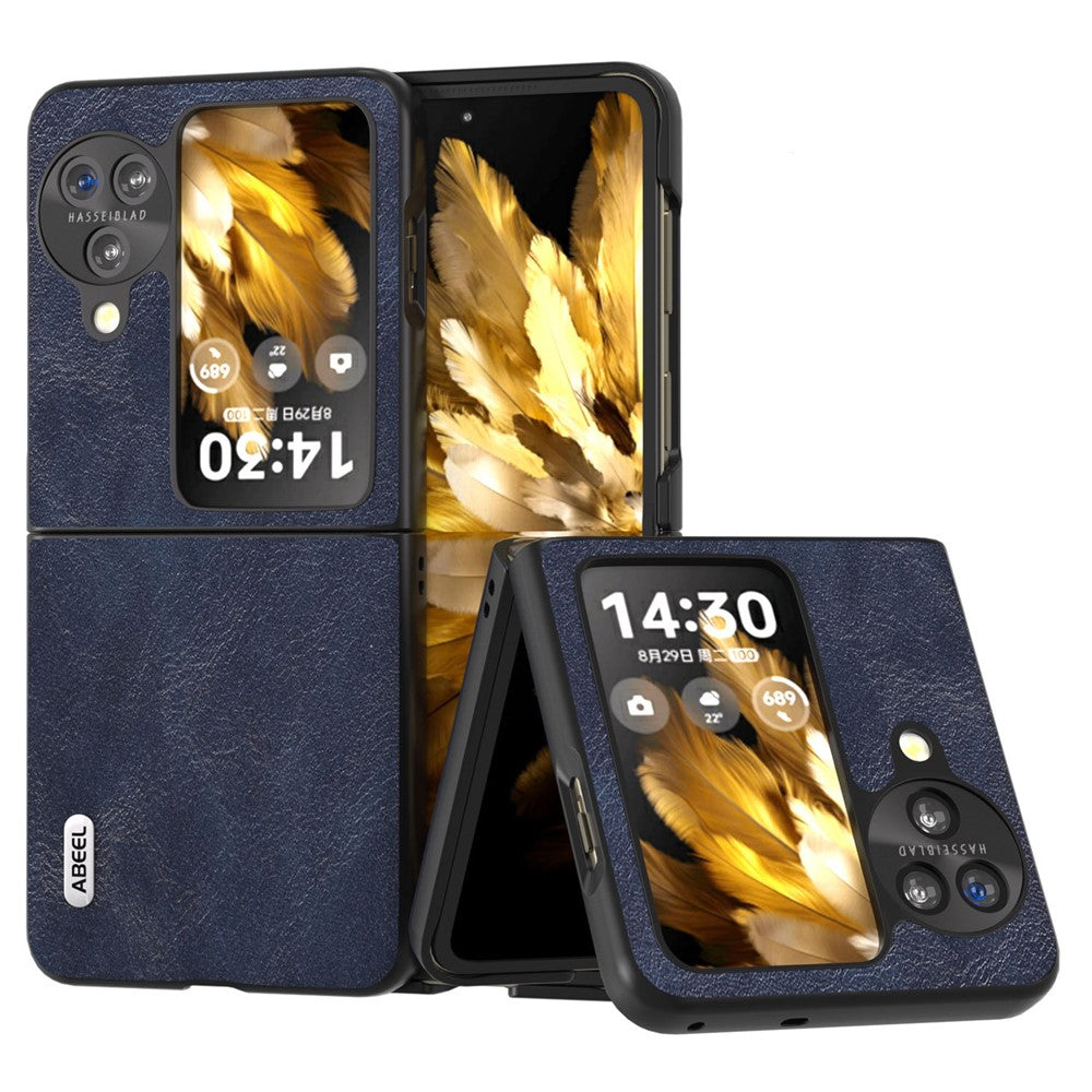 ABEEL Folding Phone Case for Oppo Find N3 Flip 5G , Cowhide Texture PU Leather Coated PC Phone Cover