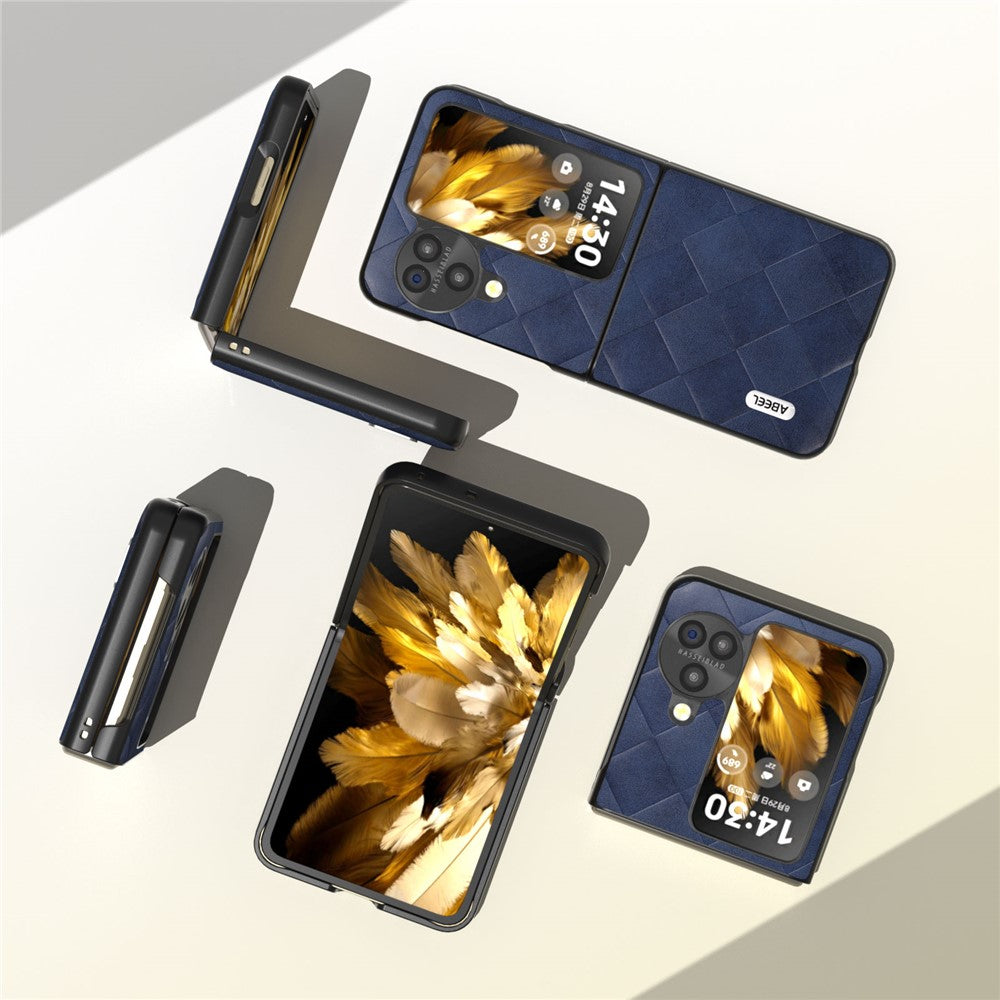 ABEEL For Oppo Find N3 Flip 5G Folding Phone Case PU Leather Coated PC+TPU Grid Texture Phone Cover