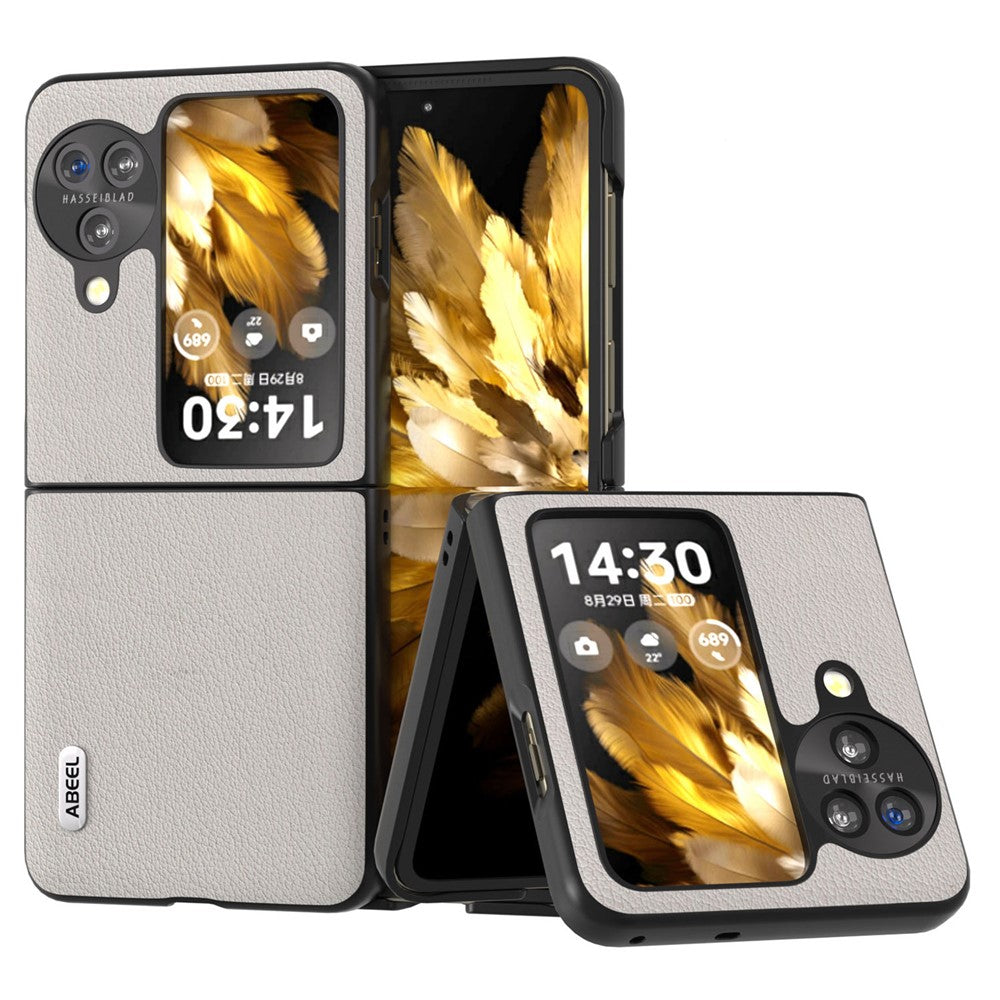 ABEEL För Oppo Find N3 Flip 5G mobilskal Texturerat Äkta Koläder Belagt PC Vikbart mobilskal