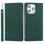 For iPhone 15 Pro Max Genuine Cow Leather Wallet Stand Case Litchi Texture Phone Cover with Strap