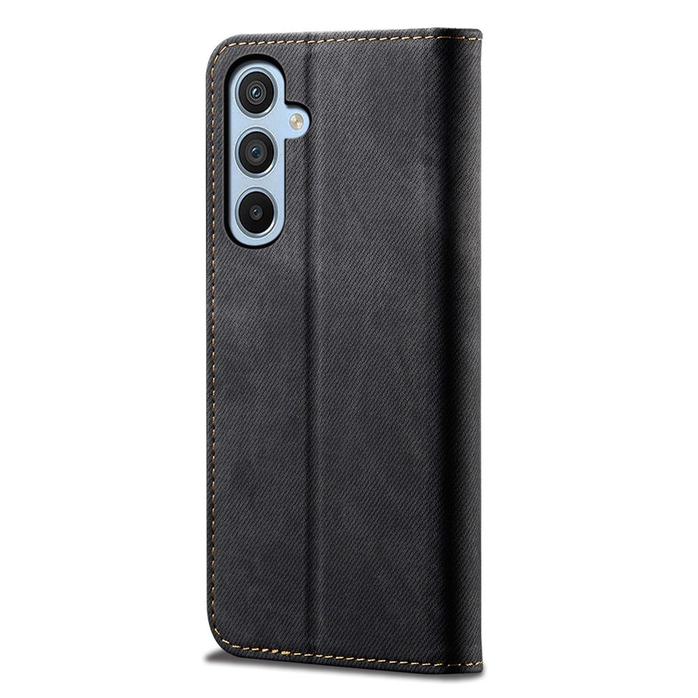 Til Samsung Galaxy M34 5G / F34 5G Jeans Stof Tekstur Telefon Stand Cover Pung Telefonetui PU Læder Skal
