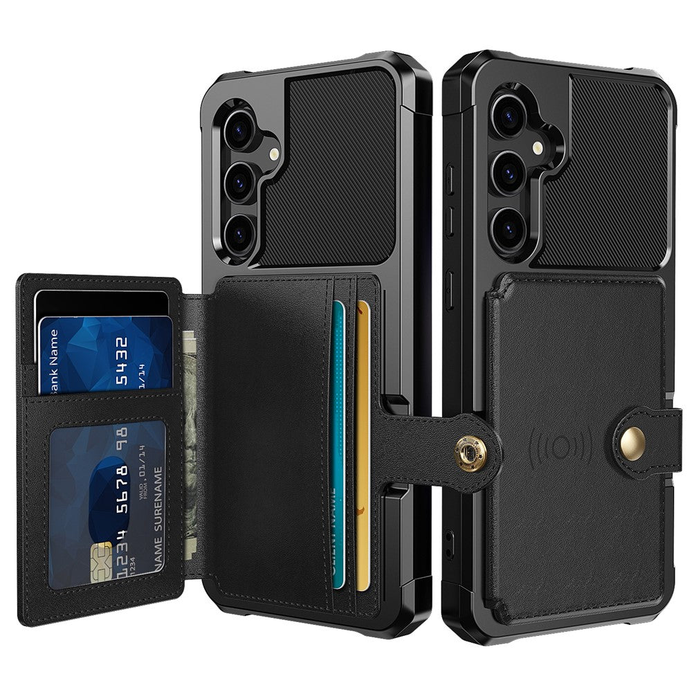 ZM03 For Samsung Galaxy S23 FE Card Holder Kickstand Phone Case PU Leather Coated TPU Back Cover