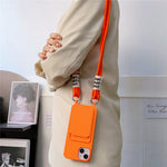 For iPhone 15 Plus Liquid Silicone Phone Case Card Slot Protective Cover with Strap