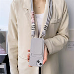 For iPhone 15 Plus Liquid Silicone Phone Case Card Slot Protective Cover with Strap