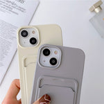 For iPhone 15 Plus Liquid Silicone Phone Case Card Slot Protective Cover with Strap