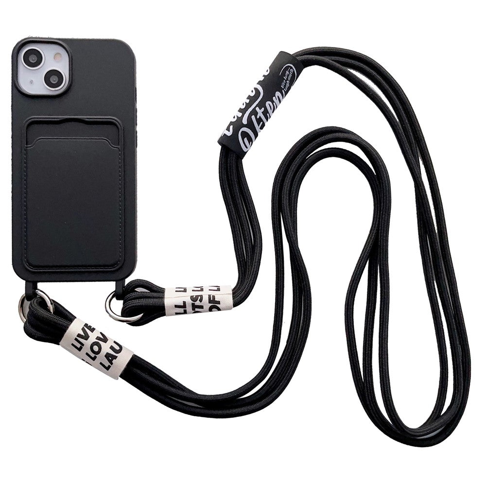 For iPhone 15 Plus Liquid Silicone Phone Case Card Slot Protective Cover with Strap