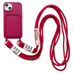 For iPhone 15 Card Holder Phone Case Soft Liquid Silicone Shockproof Cover with Strap