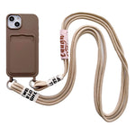 For iPhone 15 Card Holder Phone Case Soft Liquid Silicone Shockproof Cover with Strap