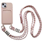 For iPhone 15 Card Holder Phone Case Soft Liquid Silicone Shockproof Cover with Strap