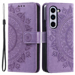 Til Samsung Galaxy Z Fold5 5G Læderpung-etui Mandala Blomst Præget Telefonstativ Cover med Rem