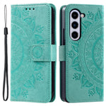 Til Samsung Galaxy Z Fold5 5G Læderpung-etui Mandala Blomst Præget Telefonstativ Cover med Rem