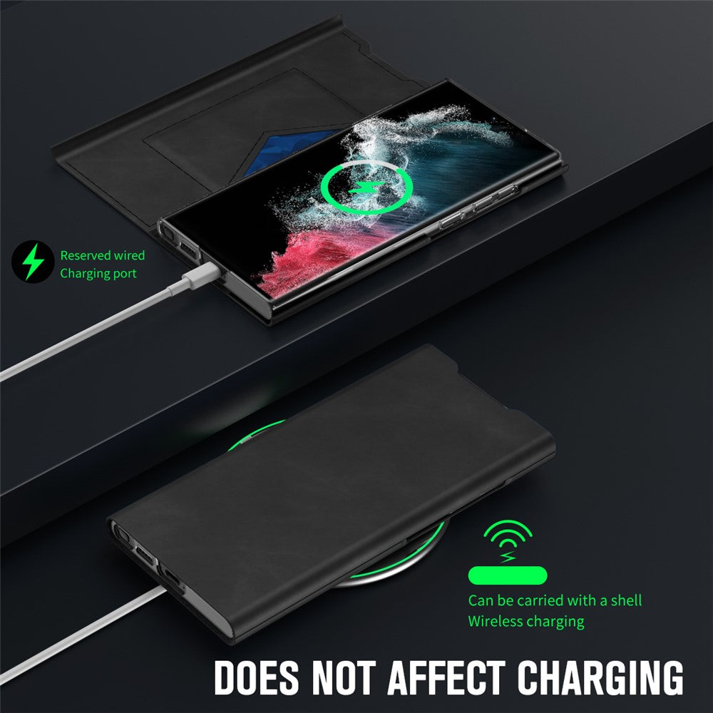 Samsung Galaxy S22 Ultra 5G Cover med kortholder og stativ Nappa-tekstur PU-læder + PC-mobilcover