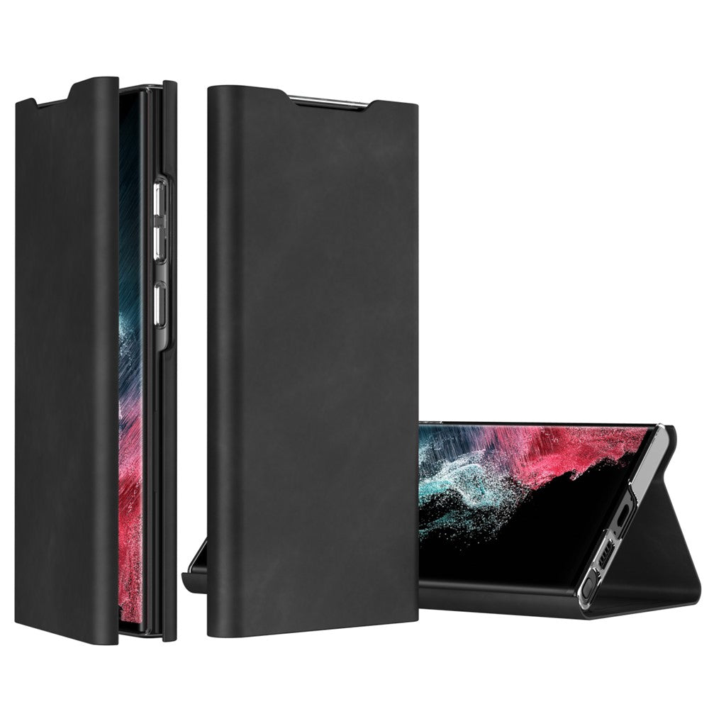 Samsung Galaxy S22 Ultra 5G Cover med kortholder og stativ Nappa-tekstur PU-læder + PC-mobilcover
