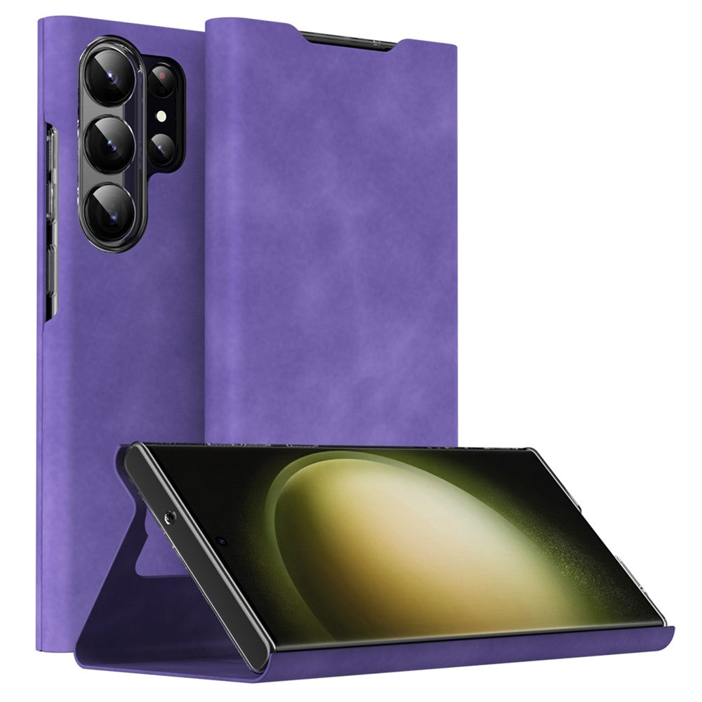 Samsung Galaxy S22 Ultra 5G Cover med kortholder og stativ Nappa-tekstur PU-læder + PC-mobilcover