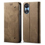 For Oppo A78 4G PU Leather Wallet Protective Case Jeans Cloth Texture Phone Stand Cover