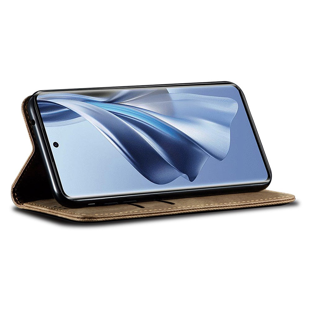 For Oppo A78 4G PU Leather Wallet Protective Case Jeans Cloth Texture Phone Stand Cover