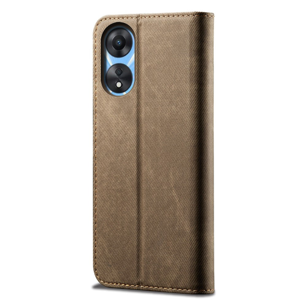 For Oppo A78 4G PU Leather Wallet Protective Case Jeans Cloth Texture Phone Stand Cover