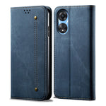 For Oppo A78 4G PU Leather Wallet Protective Case Jeans Cloth Texture Phone Stand Cover