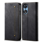 For Oppo A78 4G PU Leather Wallet Protective Case Jeans Cloth Texture Phone Stand Cover