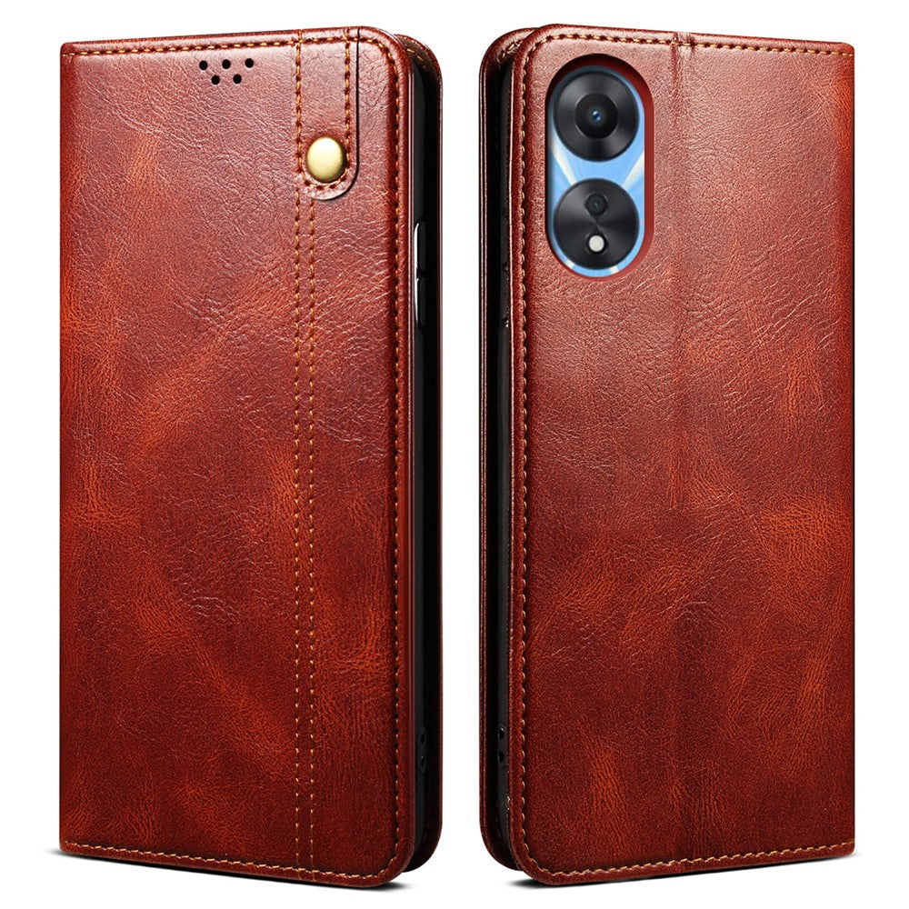 For Oppo A78 4G Waxy Crazy Horse Texture Anti-fall Cover PU Leather Stand Wallet Phone Shell