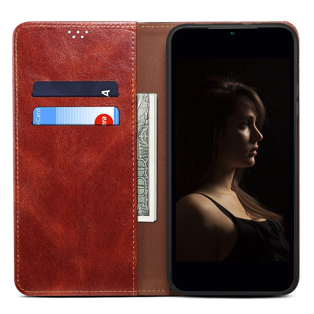 For Oppo A78 4G Waxy Crazy Horse Texture Anti-fall Cover PU Leather Stand Wallet Phone Shell