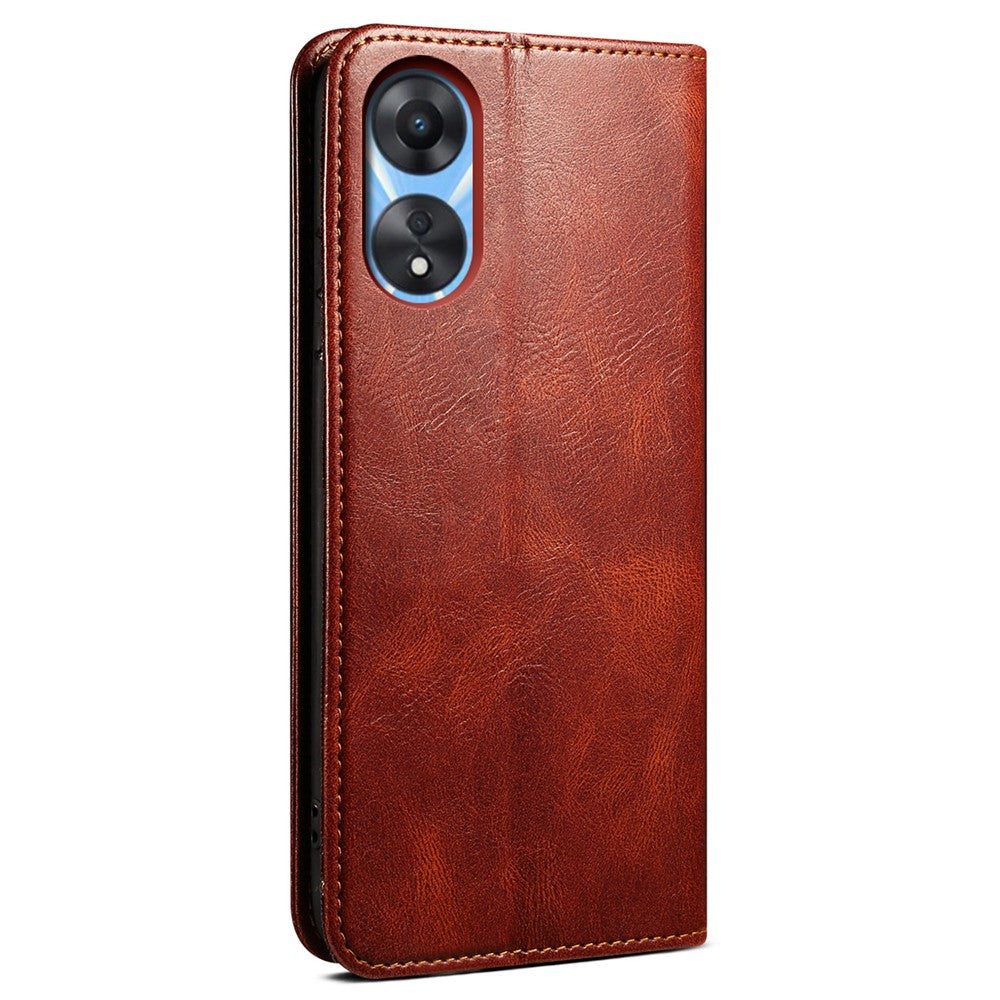 For Oppo A78 4G Waxy Crazy Horse Texture Anti-fall Cover PU Leather Stand Wallet Phone Shell