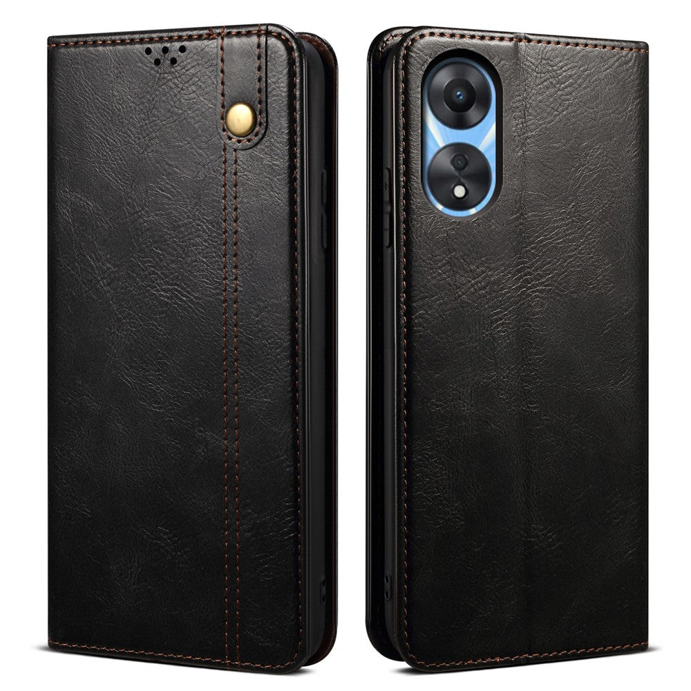 For Oppo A78 4G Waxy Crazy Horse Texture Anti-fall Cover PU Leather Stand Wallet Phone Shell