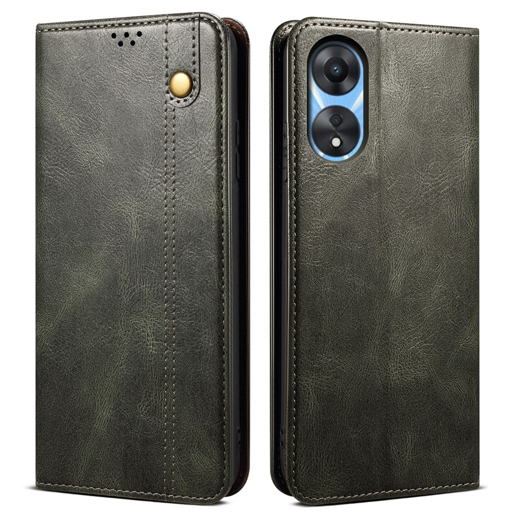 For Oppo A78 4G Waxy Crazy Horse Texture Anti-fall Cover PU Leather Stand Wallet Phone Shell