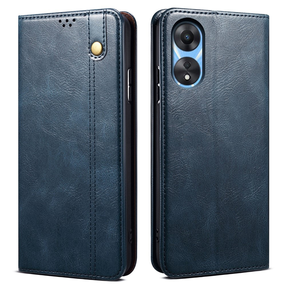 For Oppo A78 4G Waxy Crazy Horse Texture Anti-fall Cover PU Leather Stand Wallet Phone Shell