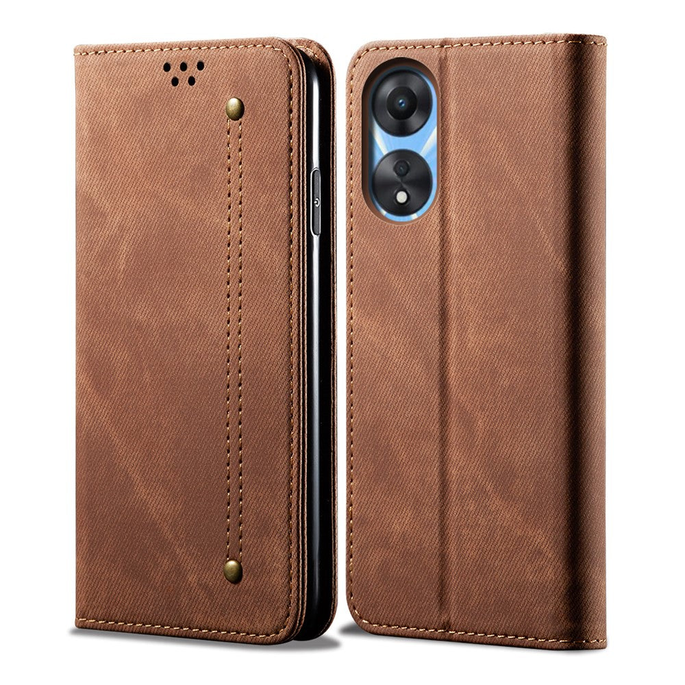 For Oppo A58 4G Jeans Cloth Texture Flip Stand Wallet Case PU Leather Protective Phone Cover