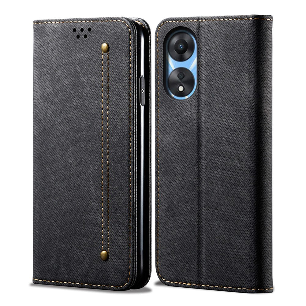 For Oppo A58 4G Jeans Cloth Texture Flip Stand Wallet Case PU Leather Protective Phone Cover