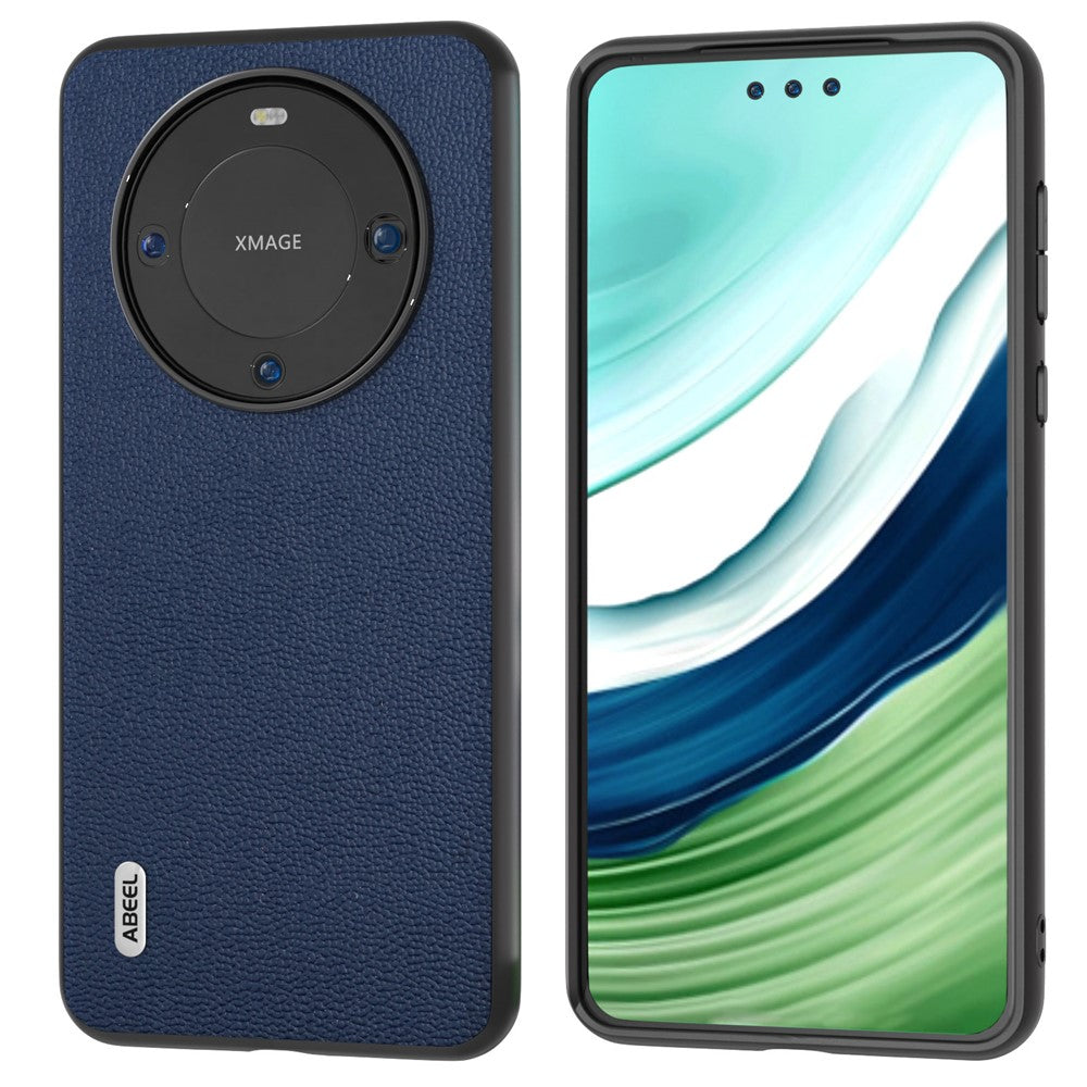 ABEEL For Huawei Mate 60 Pro Genuine Cow Leather Coating Phone Cover Litchi Texture PC+TPU Case